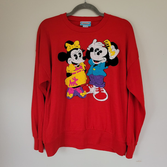Vintage Sunday Comics Mickey and Minnie Sweatshirt Chenille Medium - Picture 1 of 6
